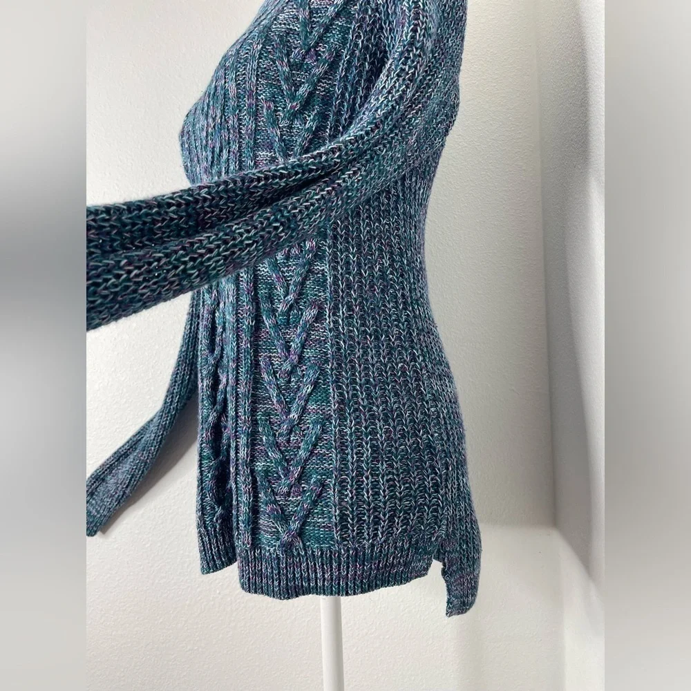 Faded Glory Women's Teal Multicolor Long Sleeve Cable Knit Pullover Sweater Sm